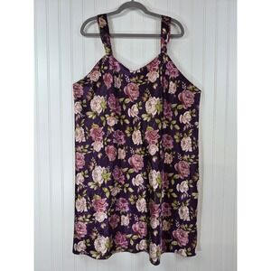 Serenada Purple Floral Satin Nightgown Sleeveless Rose Print Chemise 2X 22/24